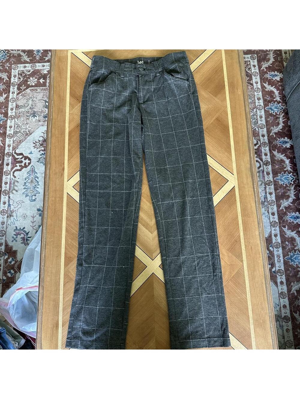 Gray & white plaid checkered straight leg high waisted trouser pants size M